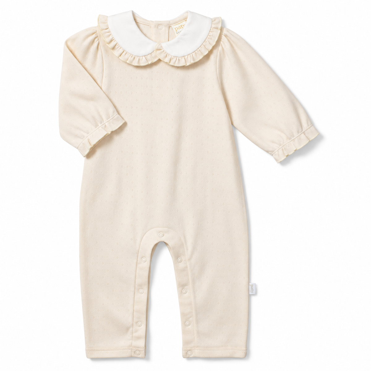 Paty Organic Cotton Pointelle Knit Romper with Ruffle Collar