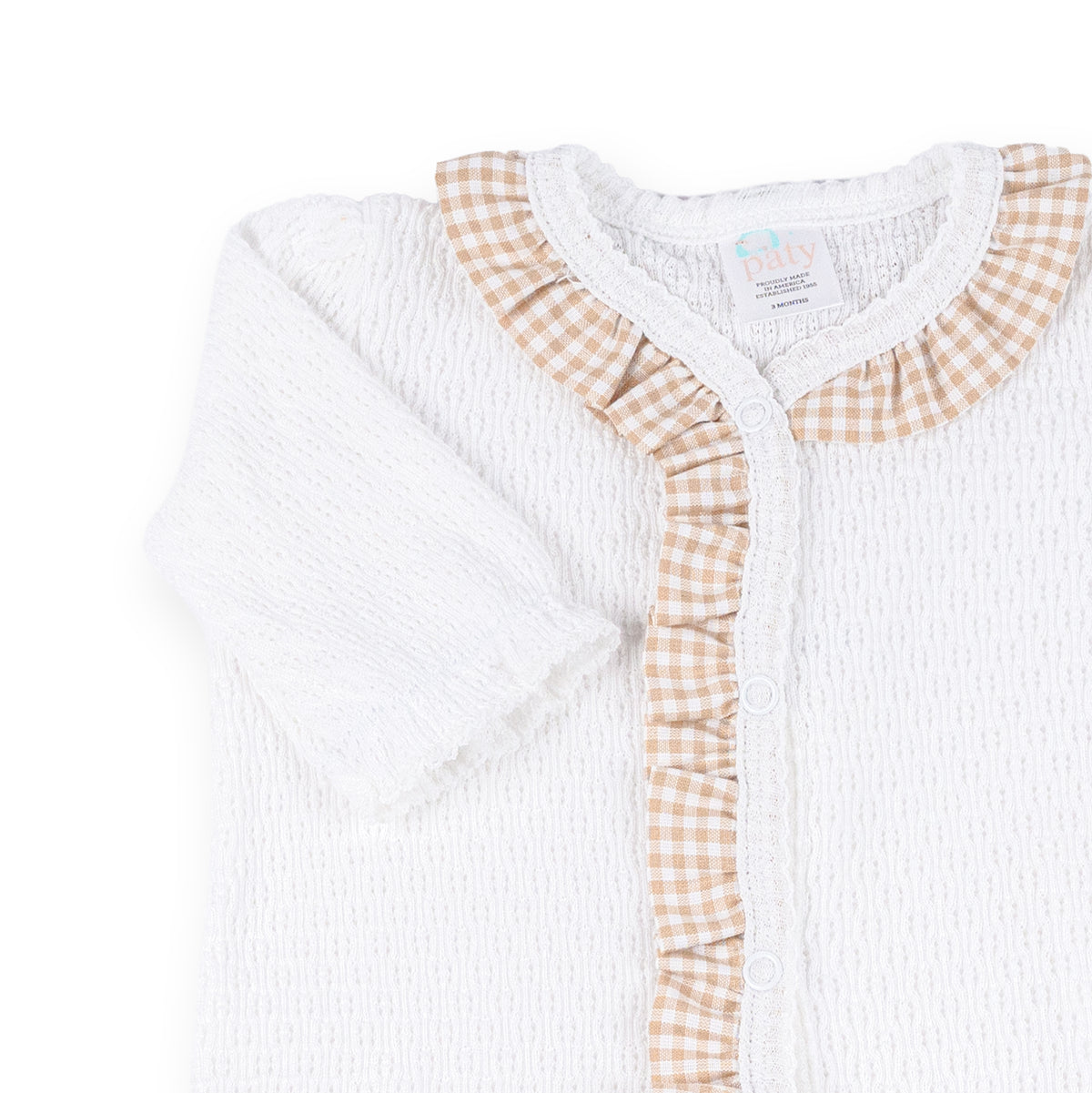 PatyKnit™ Footie with Gingham Ruffle