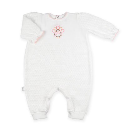 PatyKnit™ Long Sleeve Romper with Turkey Embroidery