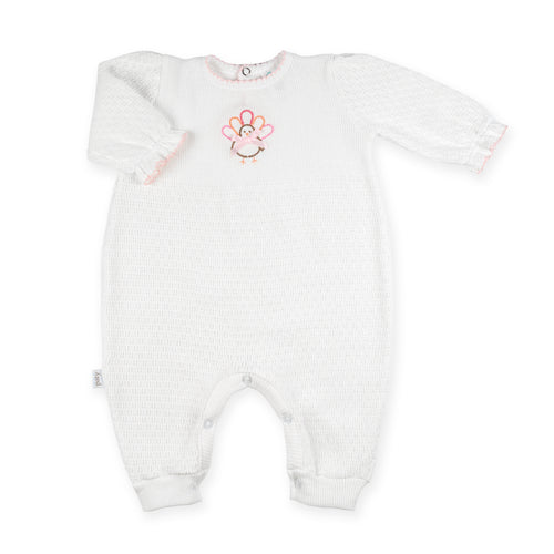 PatyKnit™ Long Sleeve Romper with Turkey Embroidery