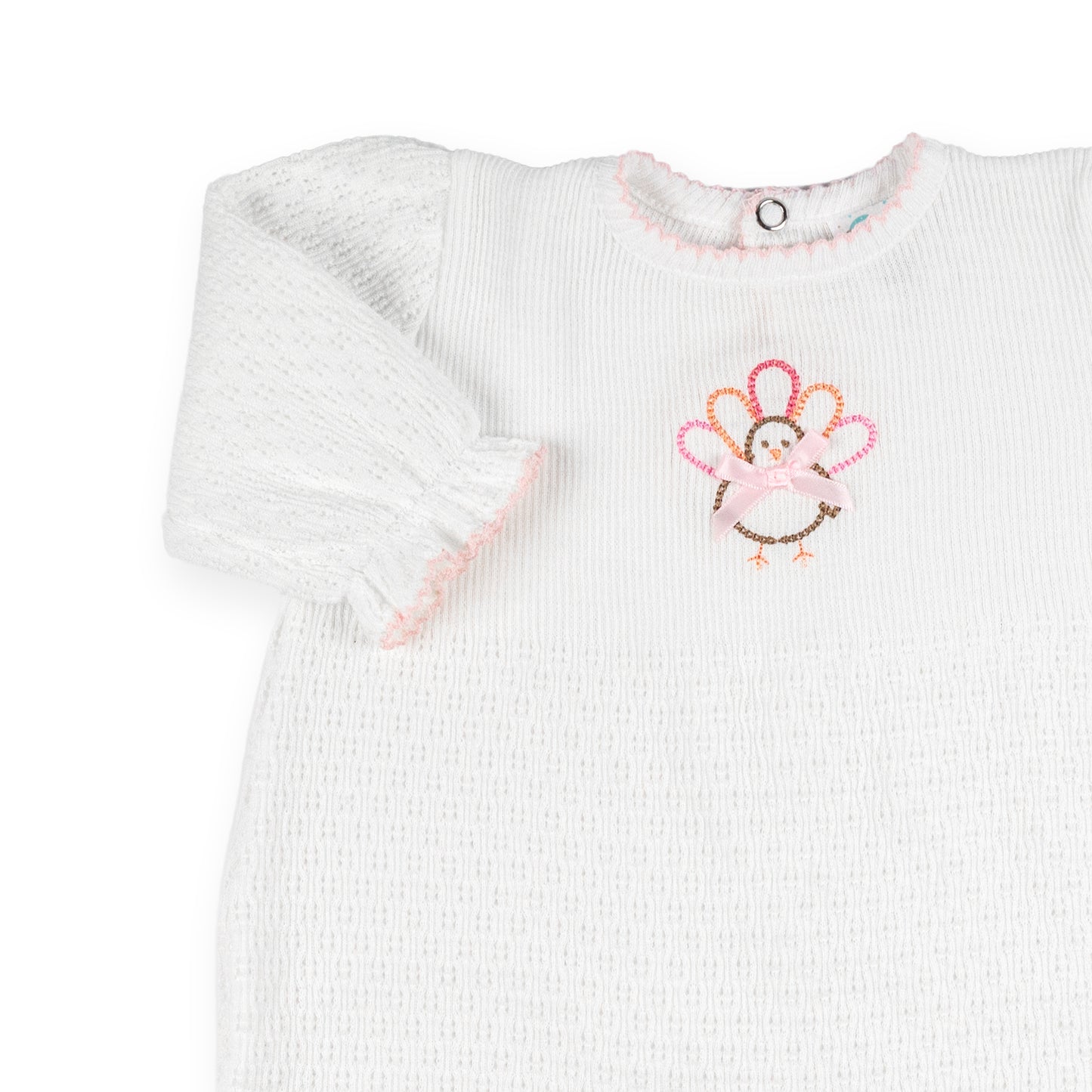 PatyKnit™ Long Sleeve Romper with Turkey Embroidery