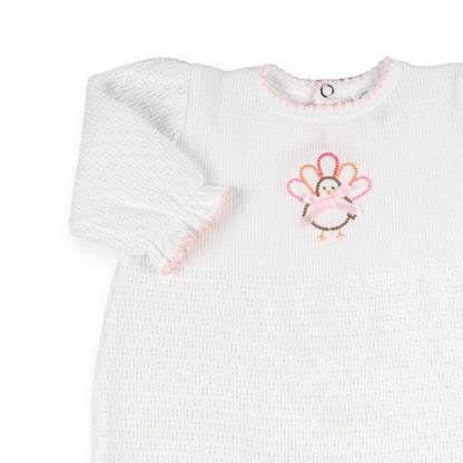 PatyKnit™ Long Sleeve Romper with Turkey Embroidery