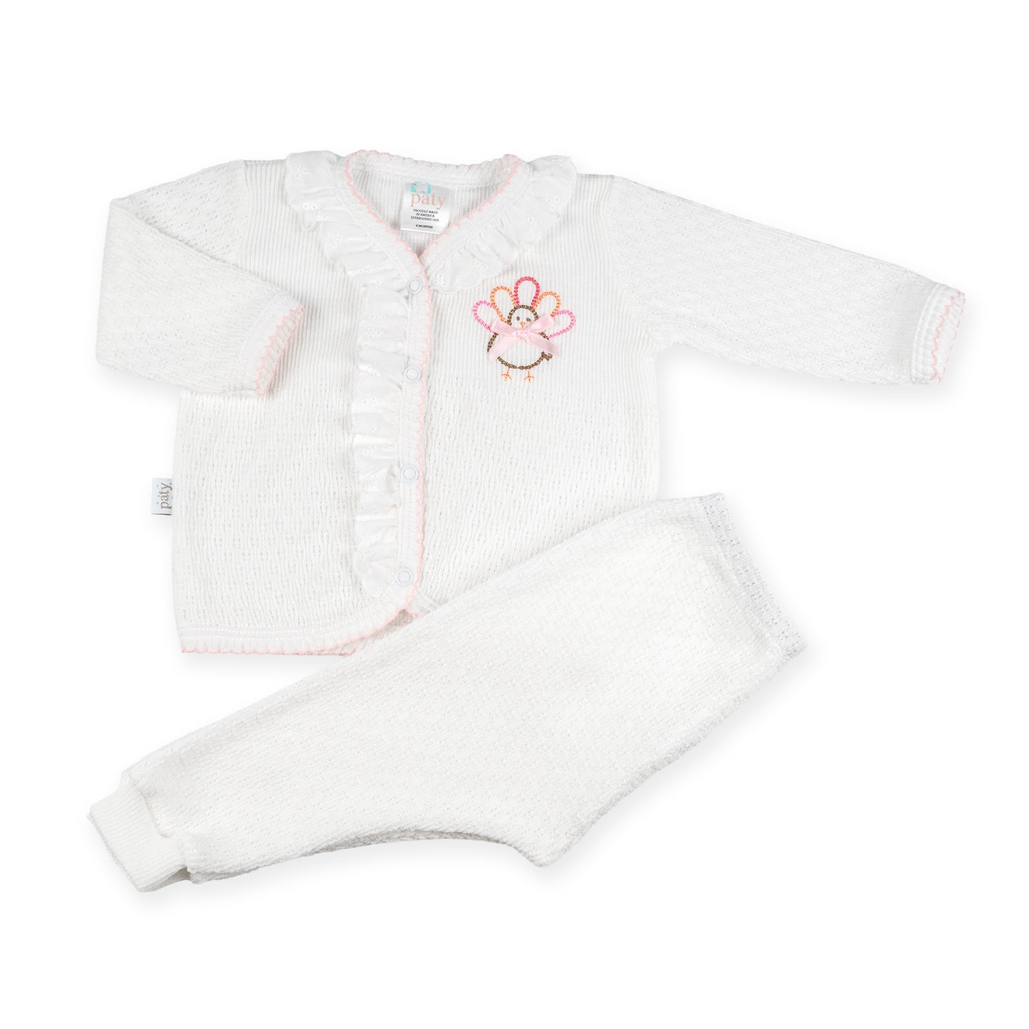 PatyKnit™ Long Sleeve Eyelet Legging Set with Turkey Embroidery