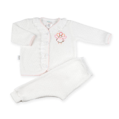PatyKnit™ Long Sleeve Eyelet Legging Set with Turkey Embroidery