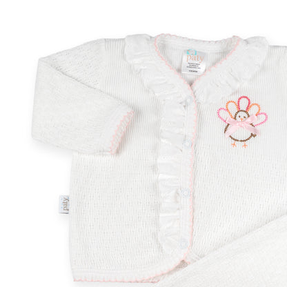 PatyKnit™ Long Sleeve Eyelet Legging Set with Turkey Embroidery