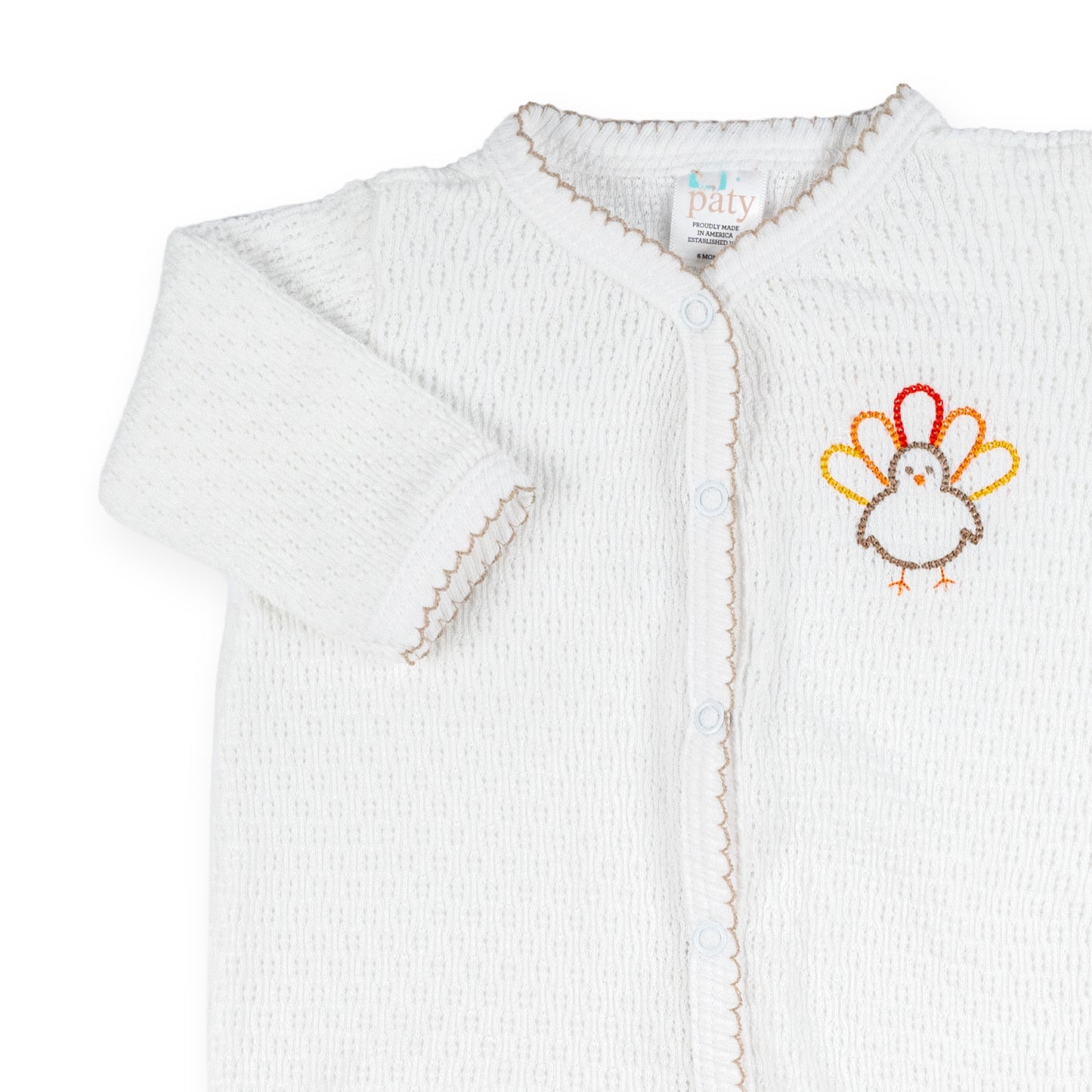 PatyKnit™ Footie with Turkey Embroidery