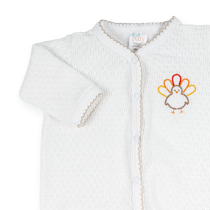 PatyKnit™ Footie with Turkey Embroidery