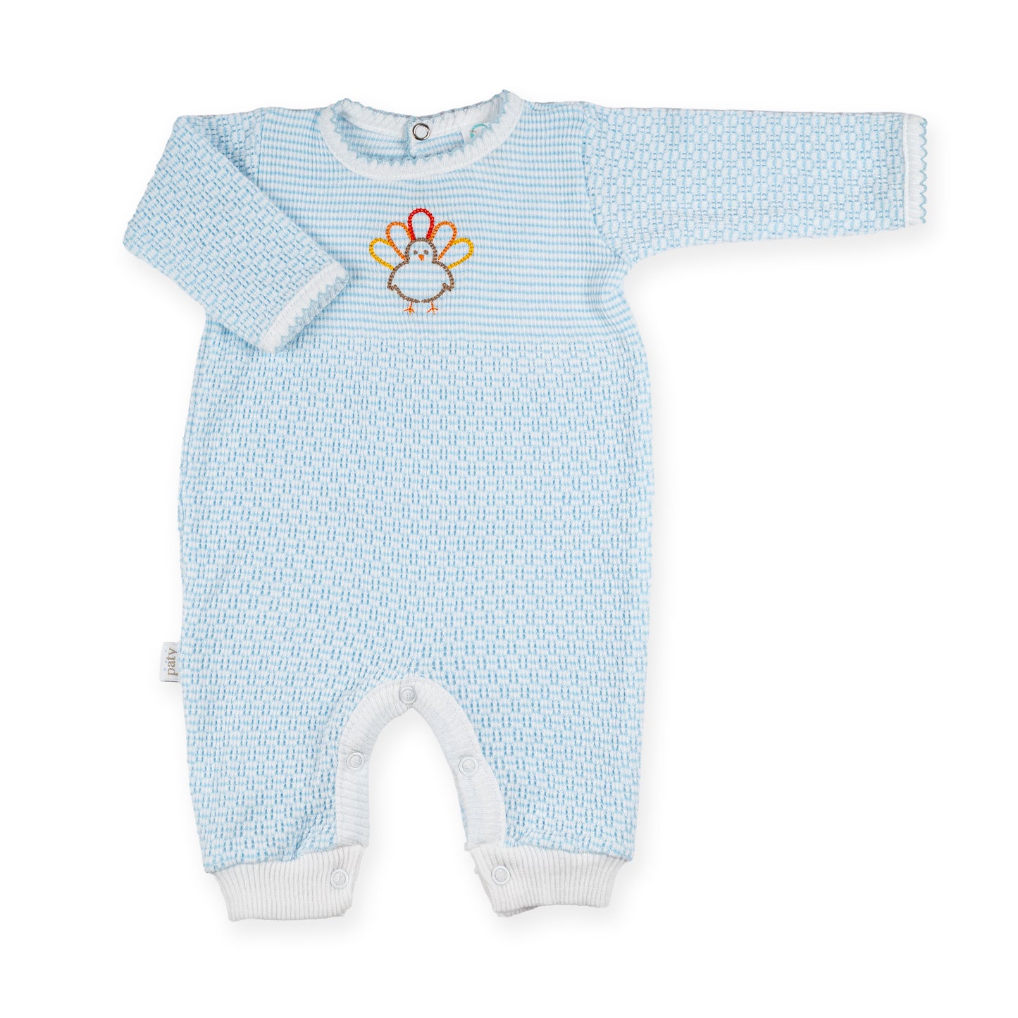 PatyKnit™ Long Sleeve Solid Color Romper with Turkey Embroidery