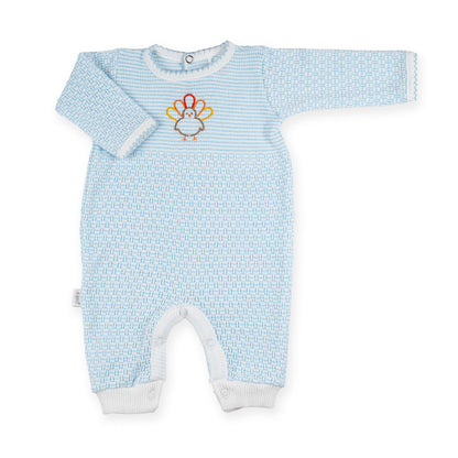 PatyKnit™ Long Sleeve Solid Color Romper with Turkey Embroidery