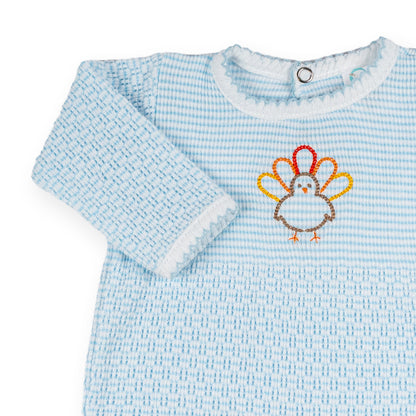 PatyKnit™ Long Sleeve Solid Color Romper with Turkey Embroidery