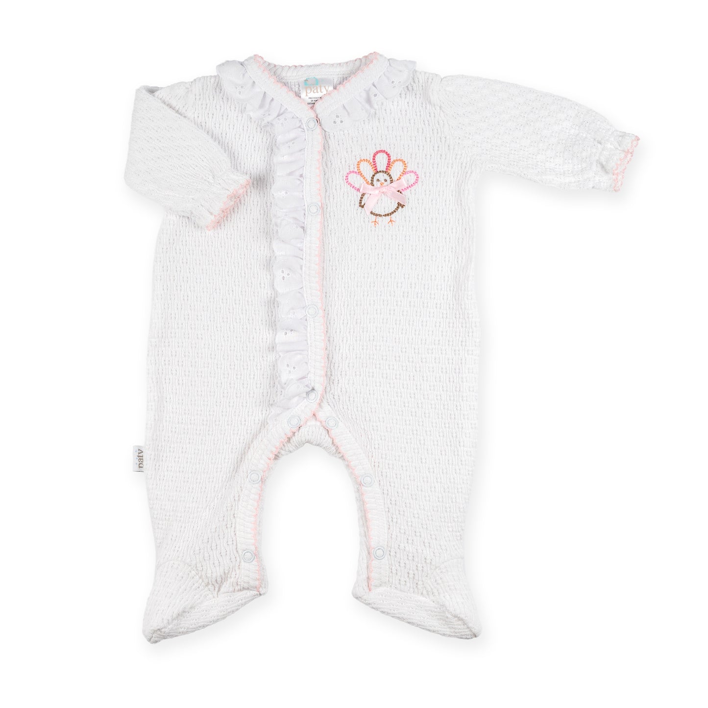 PatyKnit™ Eyelet Footie with Turkey Embroidery
