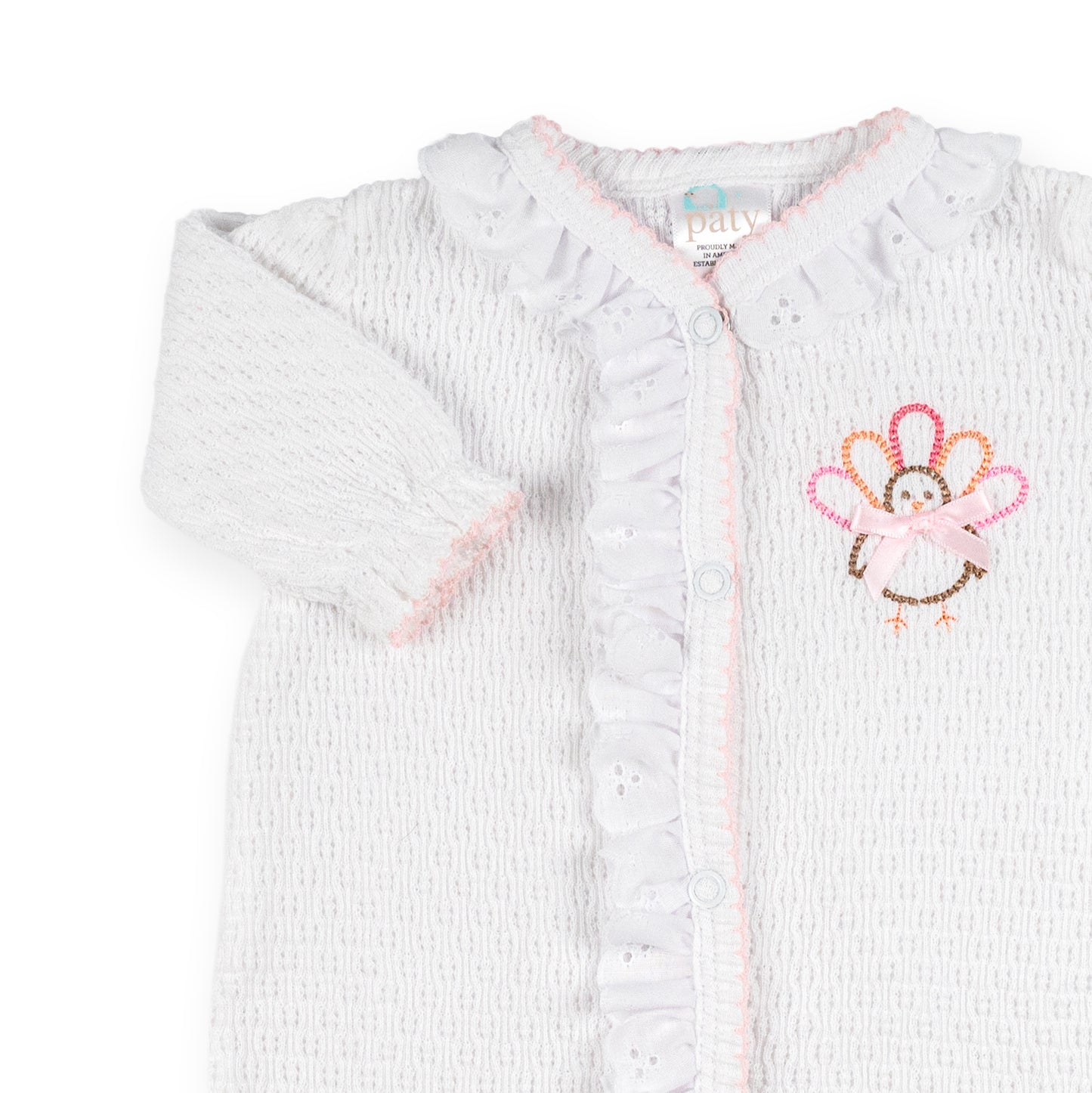 PatyKnit™ Eyelet Footie with Turkey Embroidery