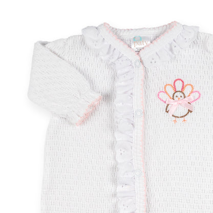 PatyKnit™ Eyelet Footie with Turkey Embroidery