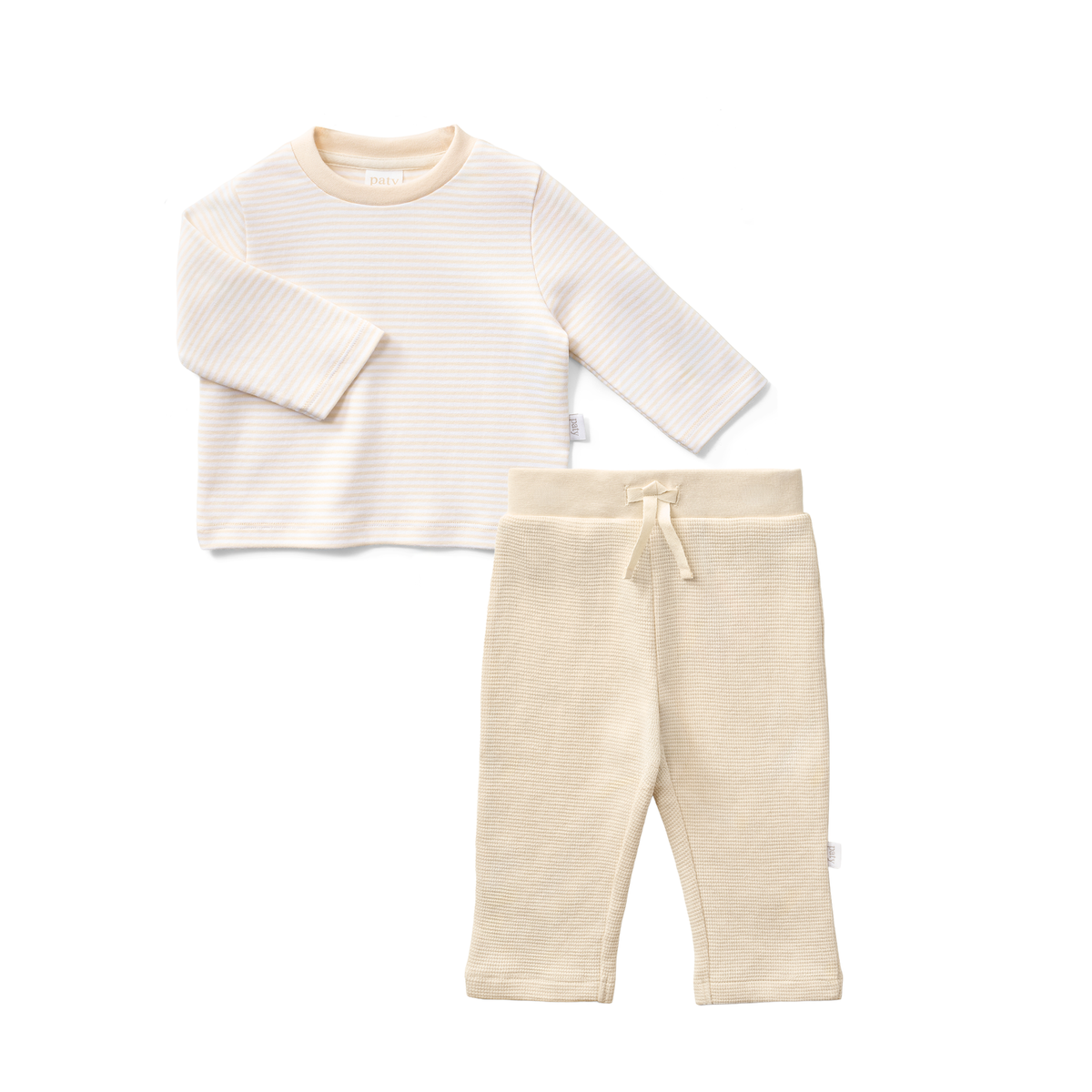 Paty Organic Cotton Baby Long Sleeve Striped T-Shirt & Waffle Lounge Pants Set