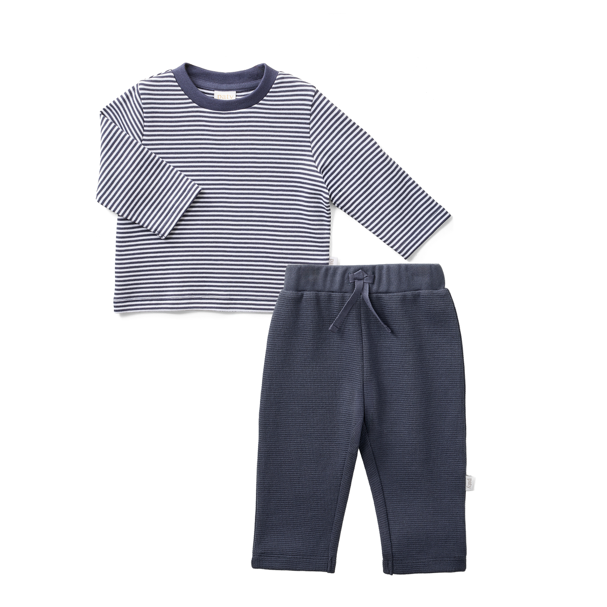 Paty Organic Cotton Baby Long Sleeve Striped T-Shirt & Waffle Lounge Pants Set