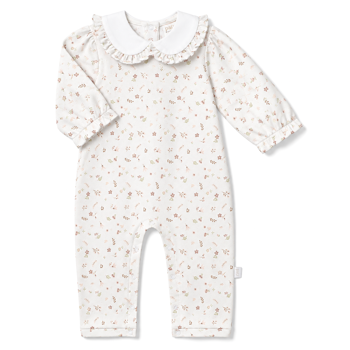 Paty Organic Cotton Pointelle Knit Romper with Ruffle Collar