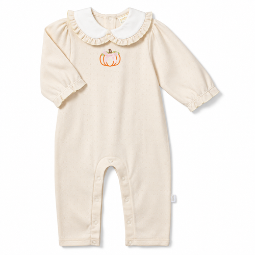 Paty Organic Cotton Pointelle Knit Romper with Ruffle Collar