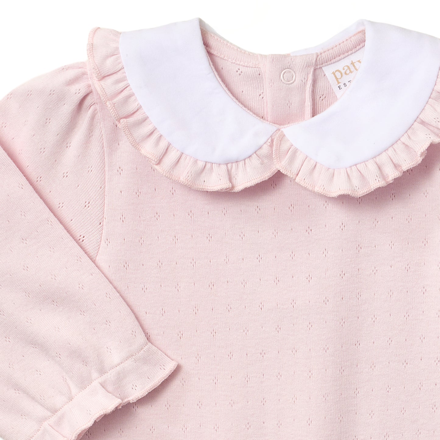 Paty Organic Cotton Pointelle Knit Romper with Ruffle Collar