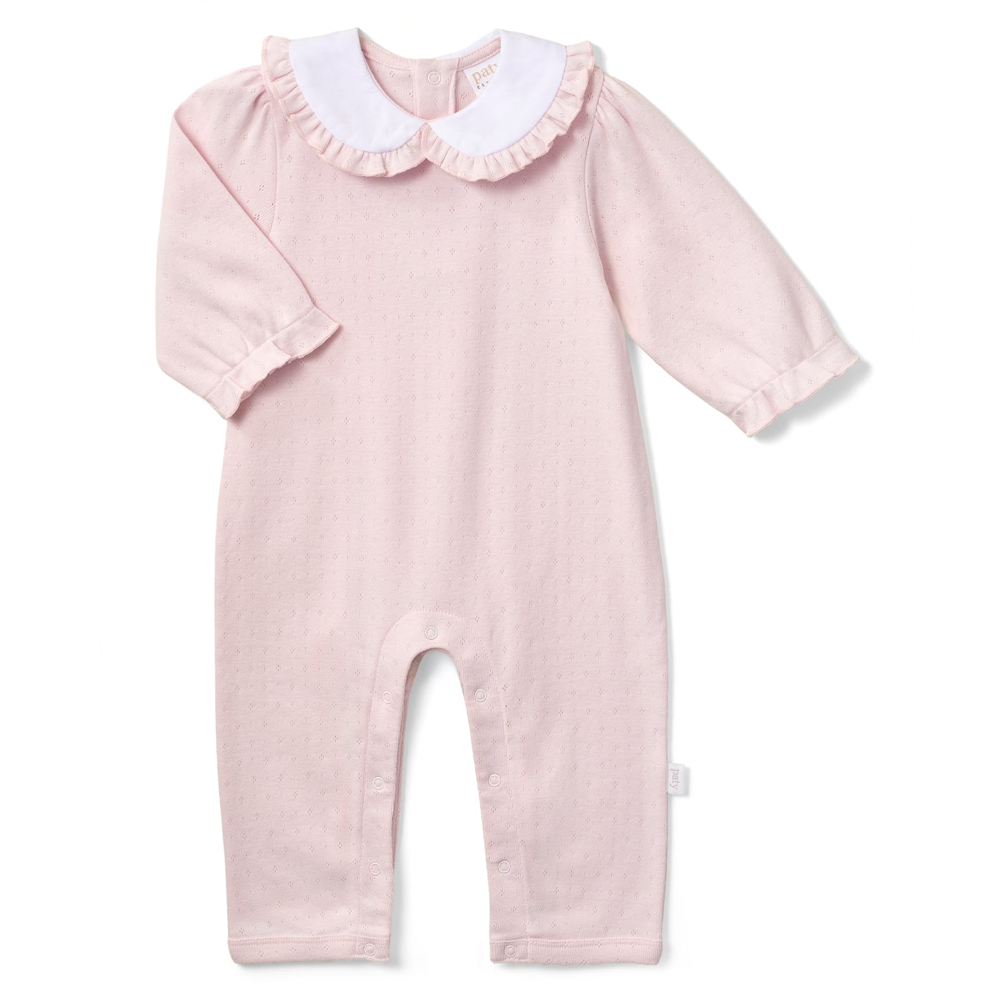Paty Organic Cotton Pointelle Knit Romper with Ruffle Collar