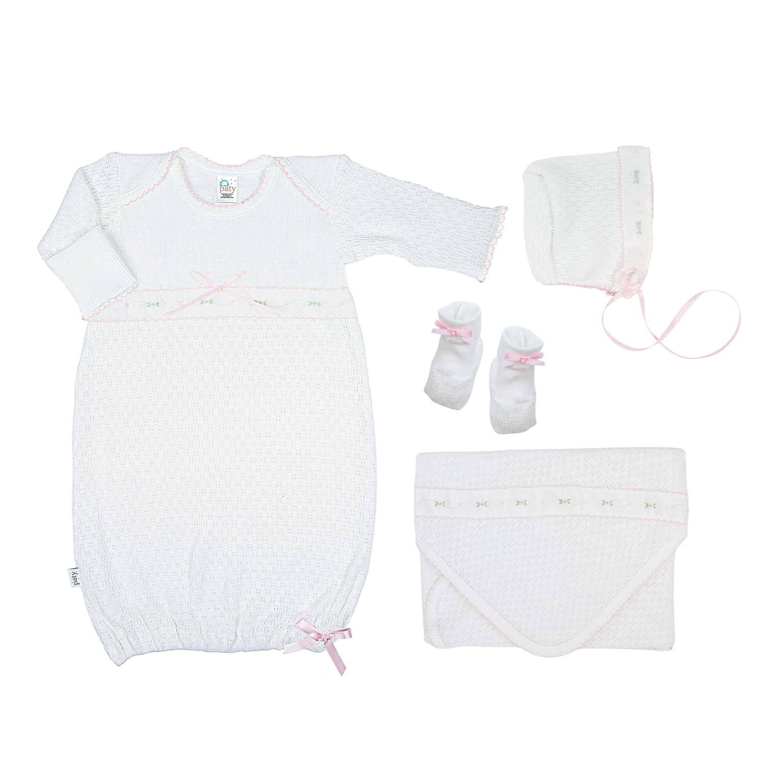 Paty Knit Newborn Gown Gift Set, Swiss Floral Collection