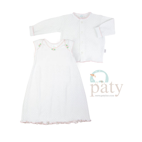 Sleeveless White Dress w/ Rosettes & Cardigan Sweater #GS178