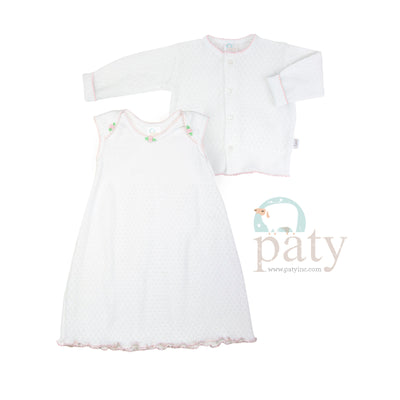 Sleeveless White Dress w/ Rosettes & Cardigan Sweater #GS178