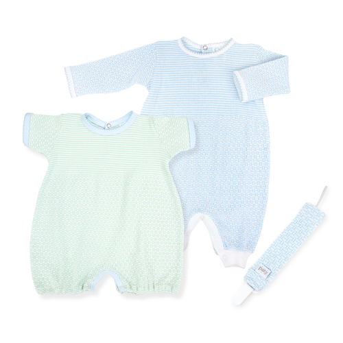 Solid Color Bubble & Romper with Pima Trim & Pacifier Clip