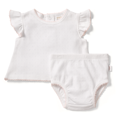 Paty Organic Cotton Pointelle Diaper Set with Flutter Sleeves