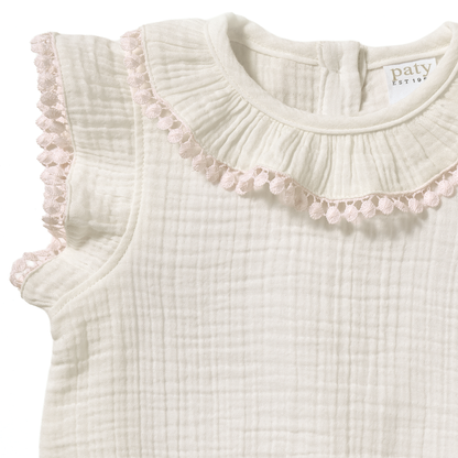 Paty Organic Cotton Muslin Bubble with Pom Trim