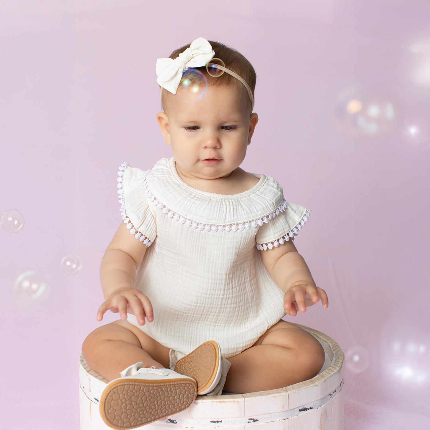 Paty Organic Cotton Muslin Bubble with Pom Trim