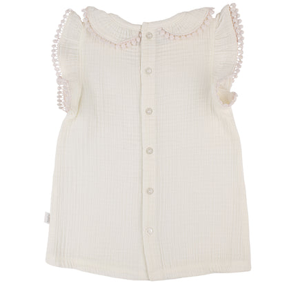 Paty Organic Cotton Muslin Baby Girl Dress & Bloomers Set with Pom Trim