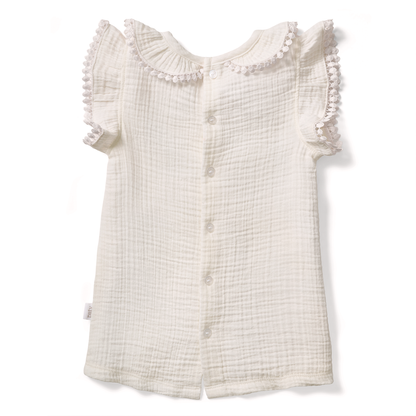 Paty Organic Cotton Muslin Dress & Bloomers Set with Pom Trim