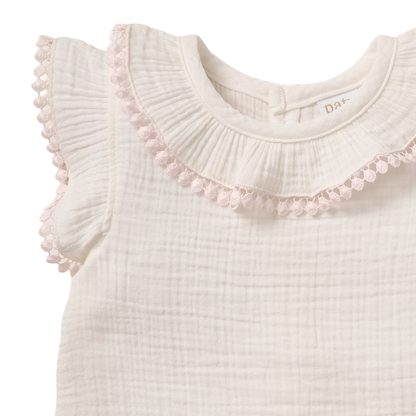 Paty Organic Cotton Muslin Dress & Bloomers Set with Pom Trim