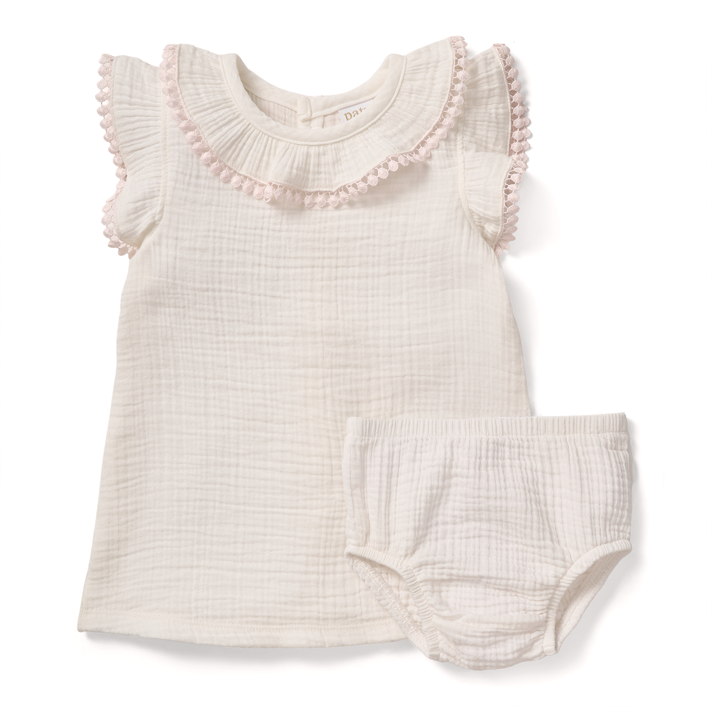 Paty Organic Cotton Muslin Dress & Bloomers Set with Pom Trim