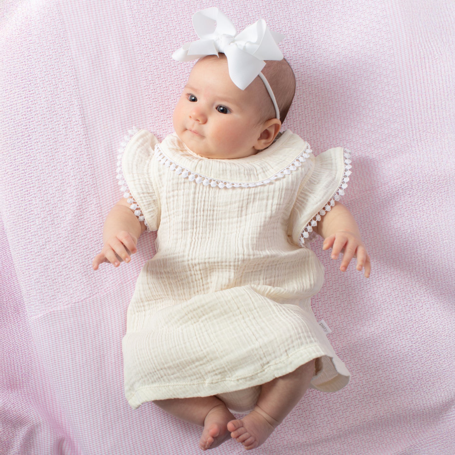 Paty Organic Cotton Muslin Dress & Bloomers Set with Pom Trim
