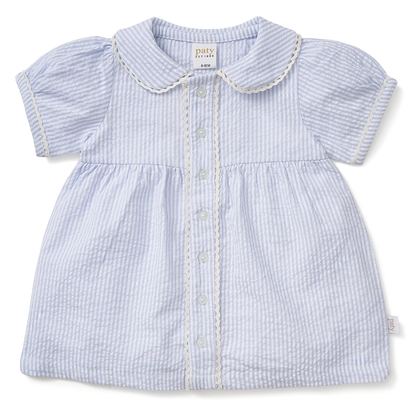 Paty Organic Cotton Seersucker Dress with Ric Rac trim