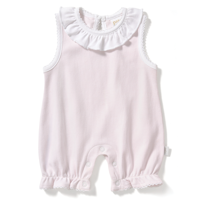 Paty Organic Cotton Striped Bubble with Ruffle Collar