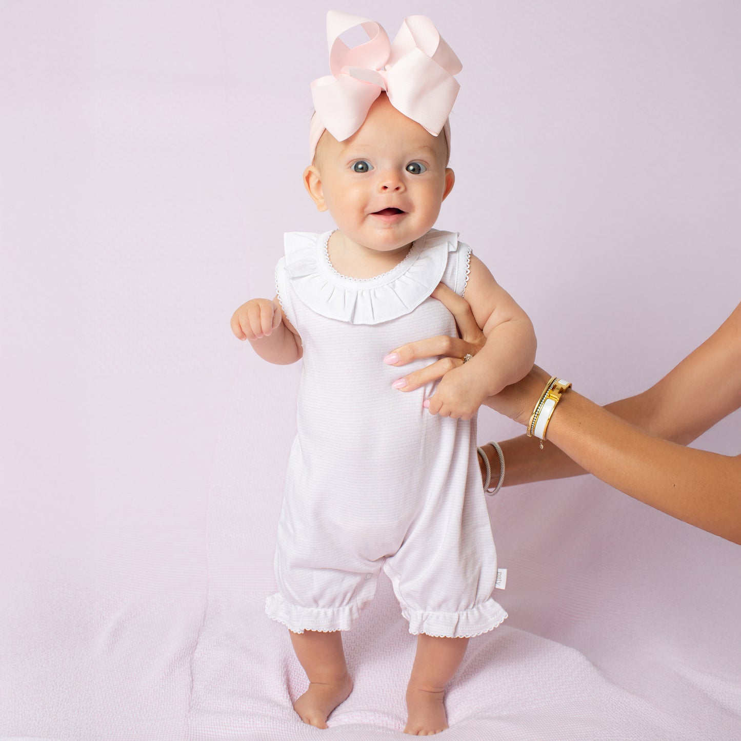 Paty Organic Cotton Striped Bubble with Ruffle Collar