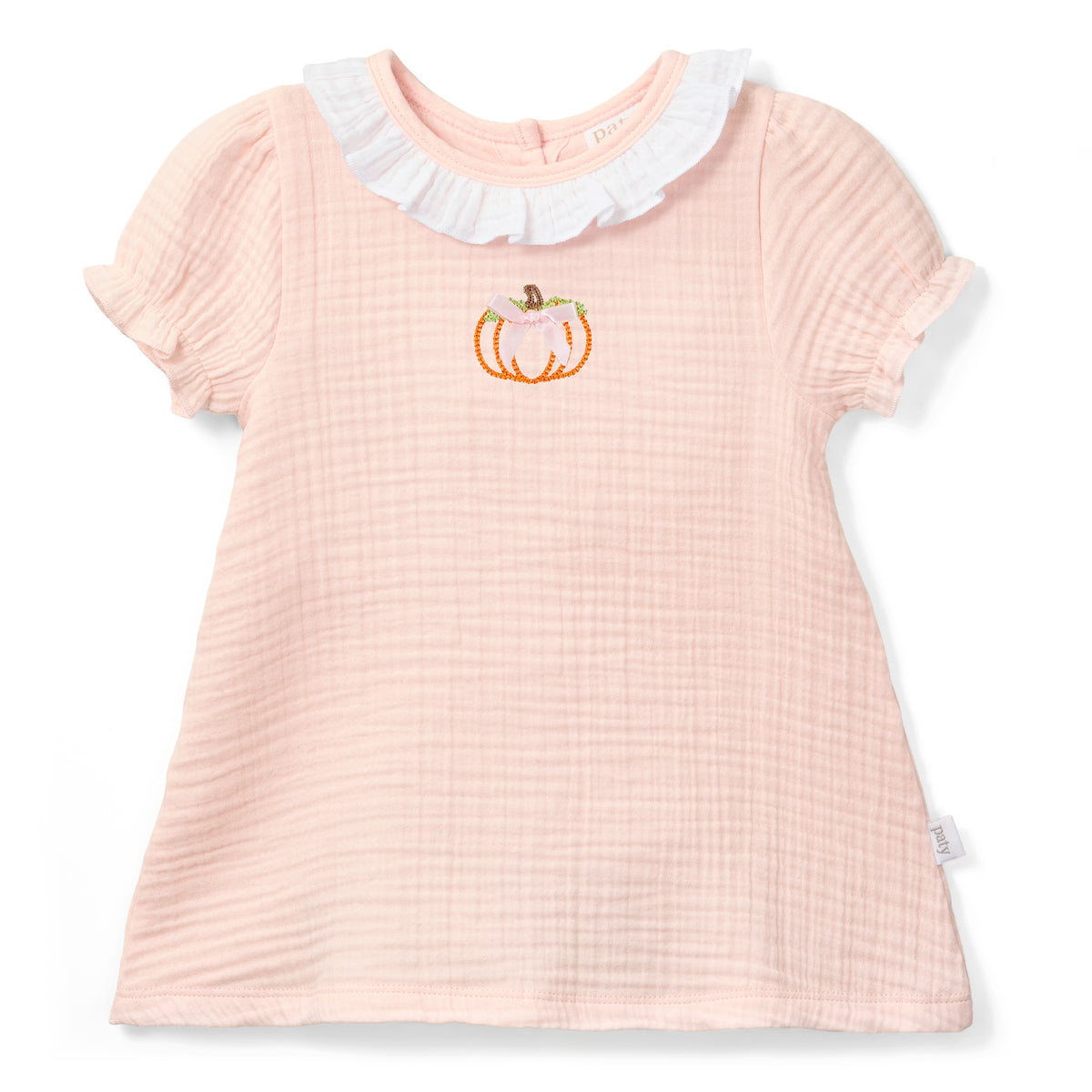 Paty Organic Cotton Muslin Baby Girl Pumpkin Dress with Ruffle Collar