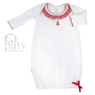 White Knit Gown w/ Ruffle Collar & Christmas Tree Embroidery #MG115GT