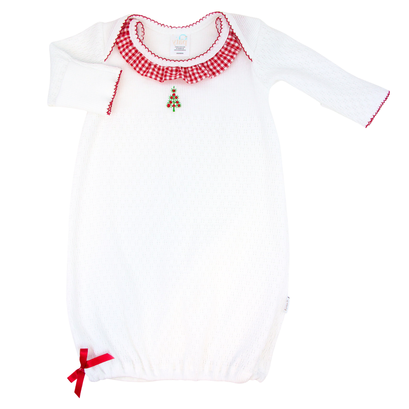 Overlap Shoulder Gown with Ruffle Collar & Christmas Tree Monogram