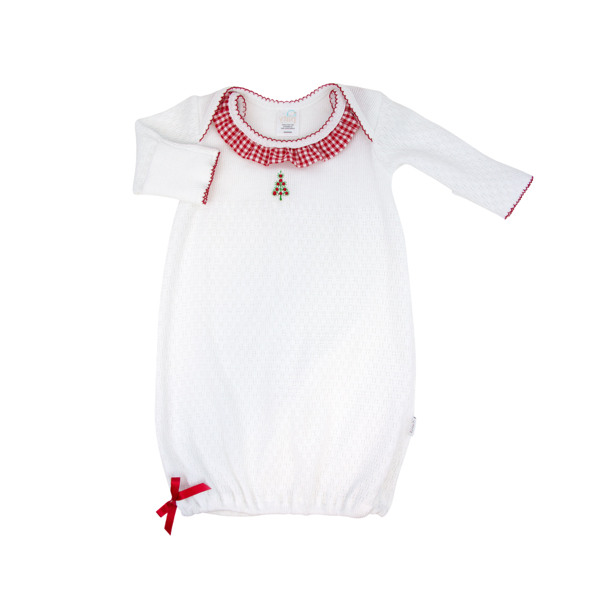White Knit Gown w/ Ruffle Collar & Christmas Tree Embroidery #MG115GT