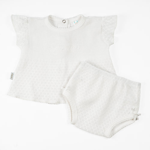 Paty Knit Monogrammed Flutter Sleeve Diaper Set