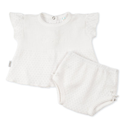 Paty Knit Monogrammed Flutter Sleeve Diaper Set