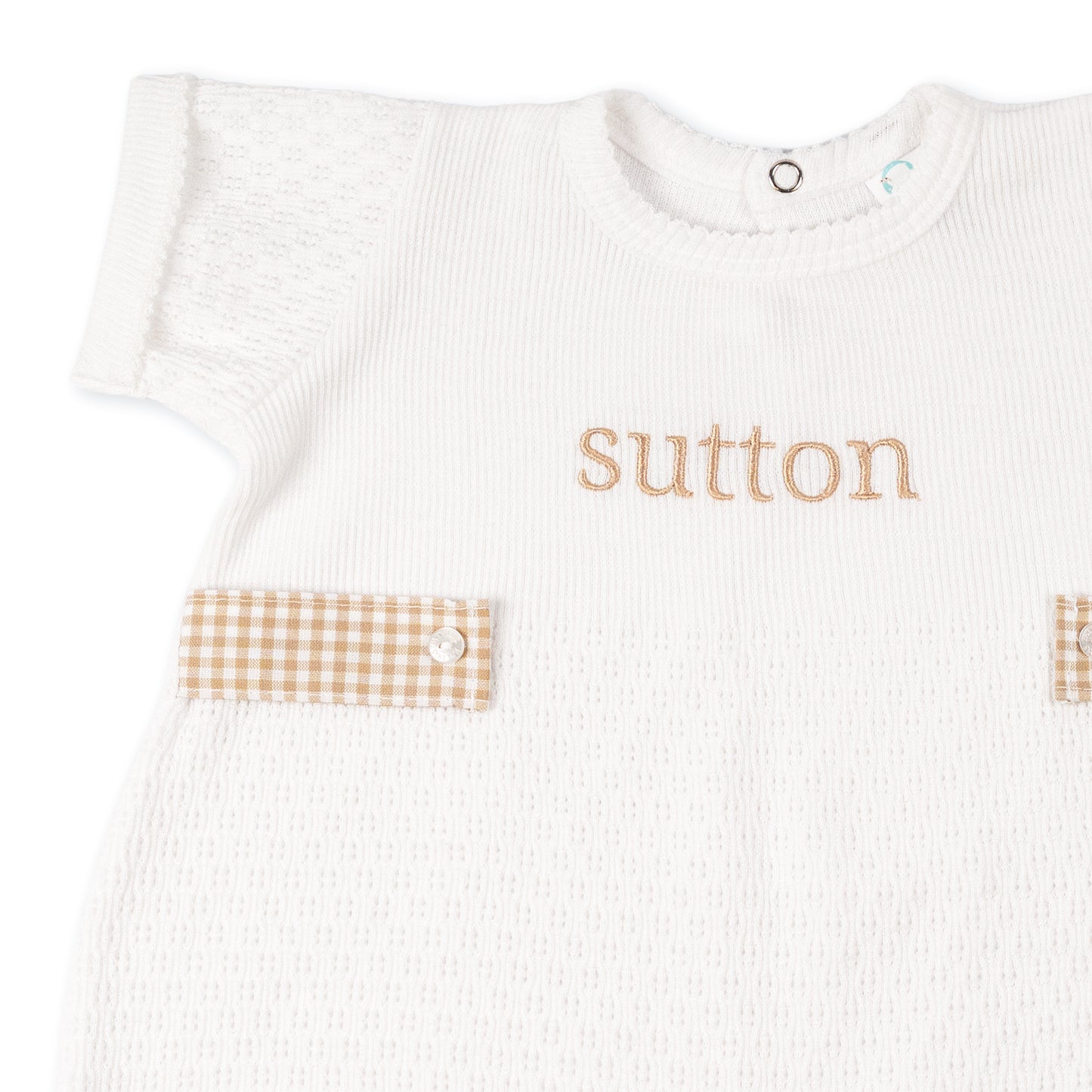 Paty Knit Monogrammed Bubble with Gingham Tabs