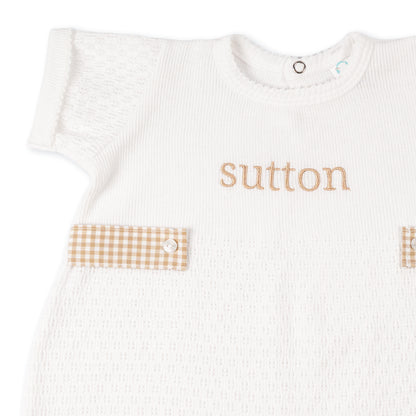 Paty Knit Monogrammed Bubble with Gingham Tabs