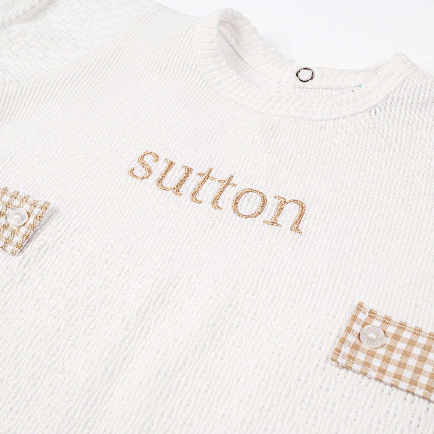 Paty Knit Monogrammed Bubble with Gingham Tabs