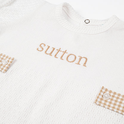 Paty Knit Monogrammed Bubble with Gingham Tabs