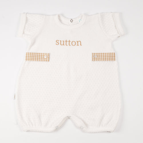 Paty Knit Monogrammed Bubble with Gingham Tabs