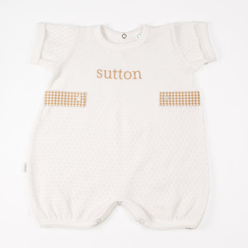 Paty Knit Monogrammed Bubble with Gingham Tabs